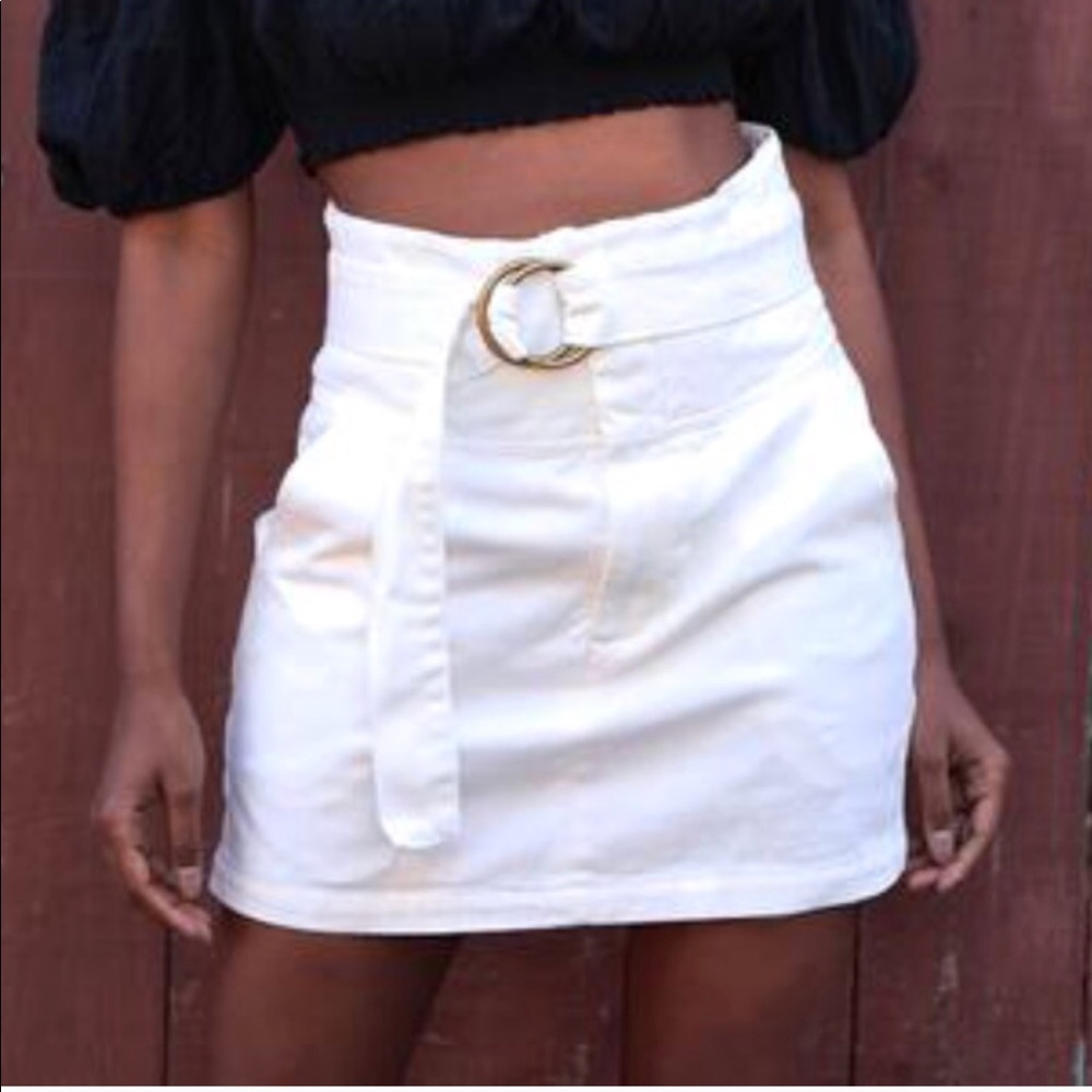 πWhite Denim High Waist Belted Skirt - Picture 8 of 8